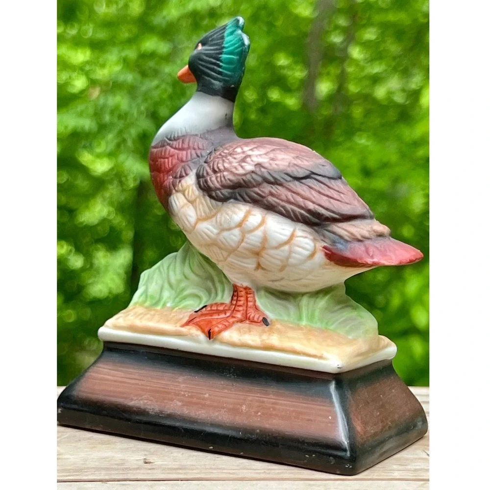 Bird Figurine Red Breasted Merganser Hand Painted Ceramic Vintage Animal Decor